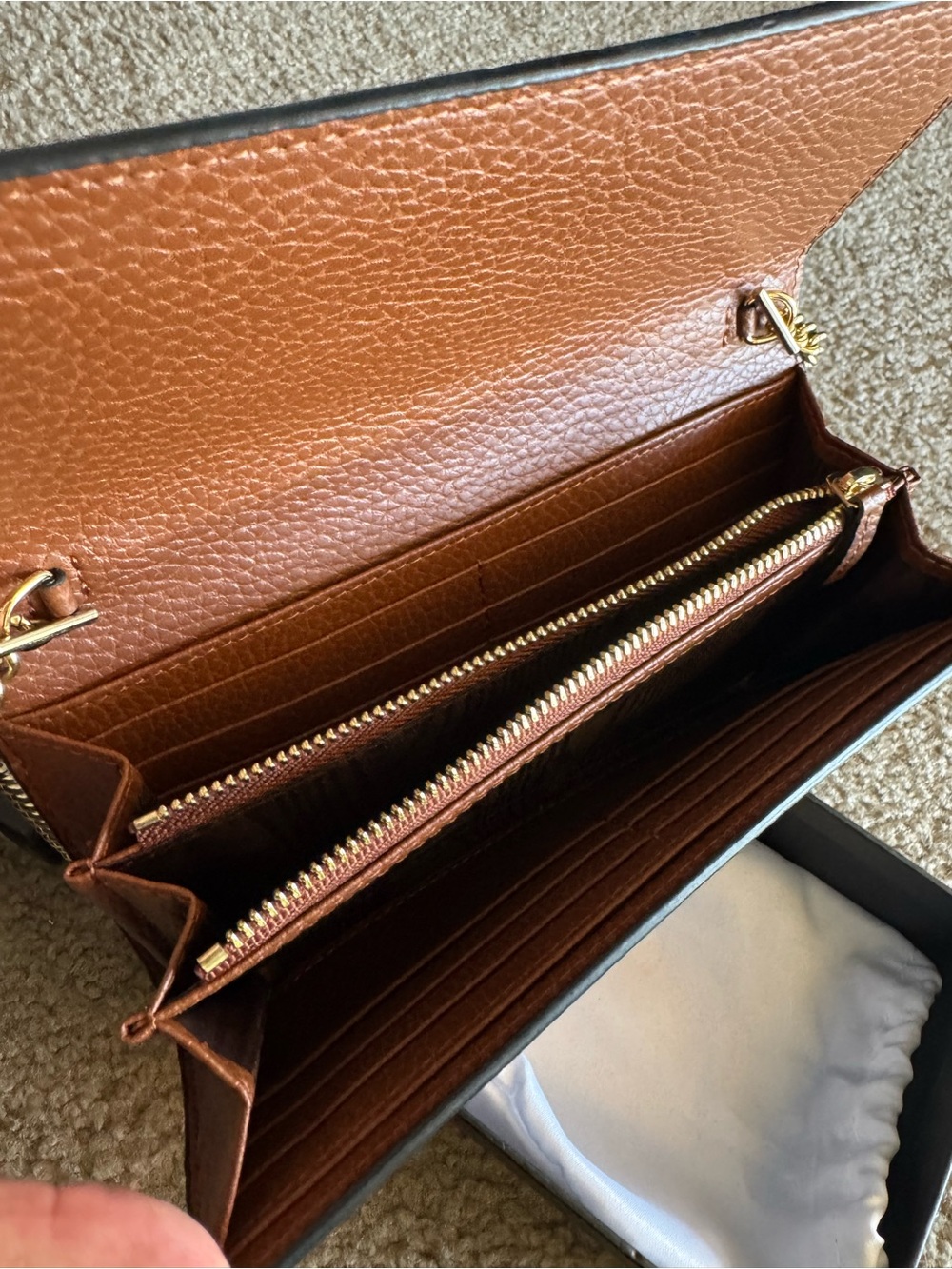 Navy Monogram Denim Crossbody with Brown Leather and Gold Chain - Picture 5 of 7